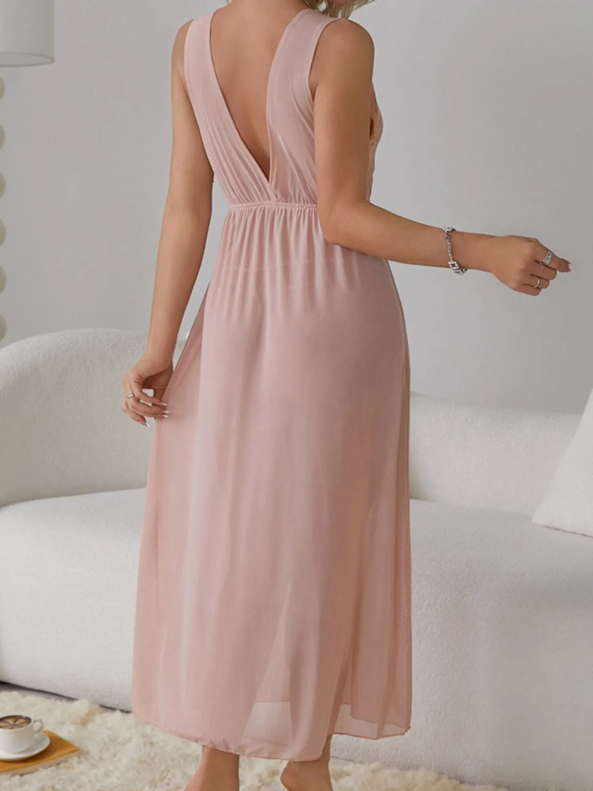 Outlet Retro Stage 1930s Deep V-Neck Lace Mesh Nightgown