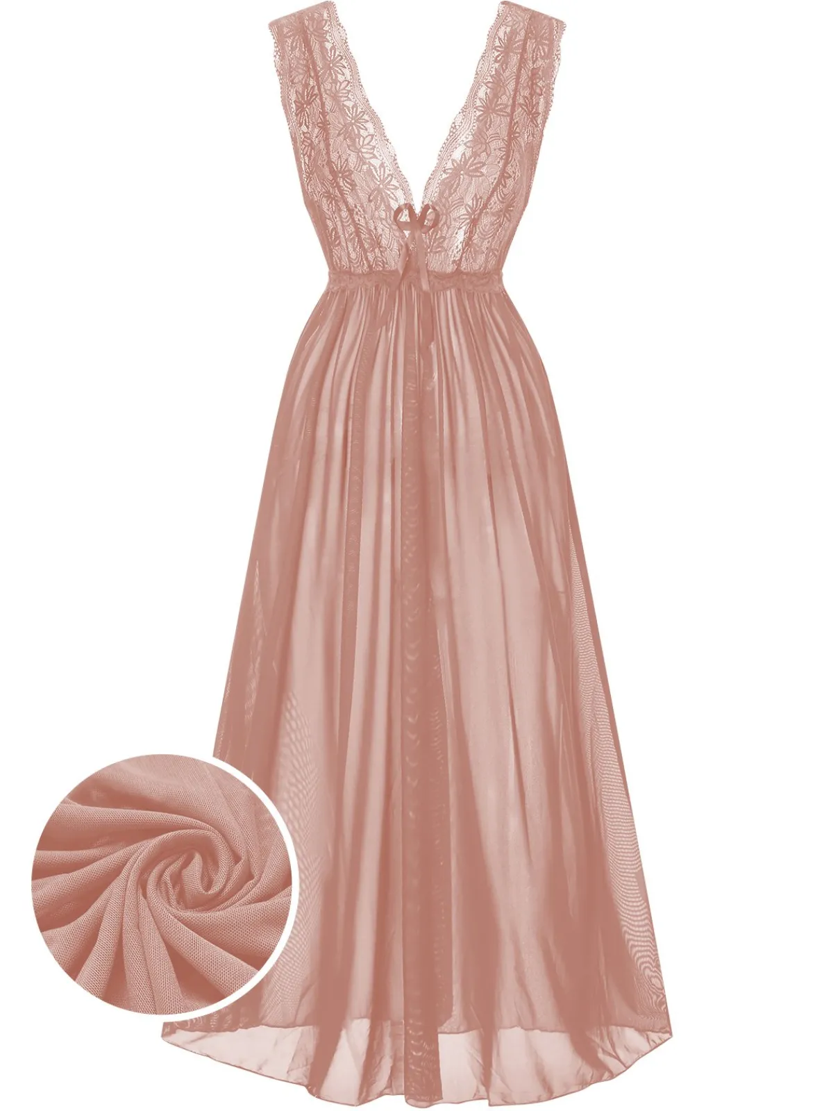 Outlet Retro Stage 1930s Deep V-Neck Lace Mesh Nightgown