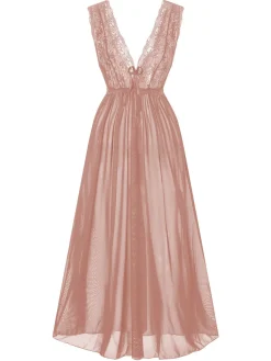 Outlet Retro Stage 1930s Deep V-Neck Lace Mesh Nightgown