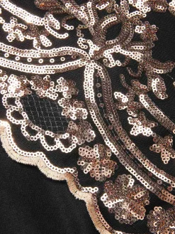 Hot Retro Stage 1930s Deep V-Neck Mesh Sequined Maxi Dress