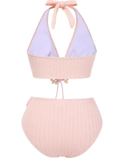 Best Retro Stage 1950s Deep V-Neck Textured Seashell Halter Swimsuit