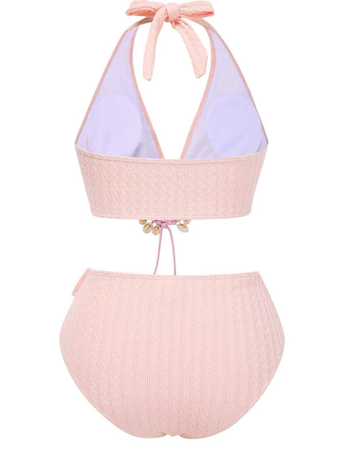 Best Retro Stage 1950s Deep V-Neck Textured Seashell Halter Swimsuit
