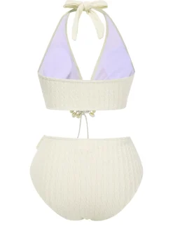 Best Retro Stage 1950s Deep V-Neck Textured Seashell Halter Swimsuit