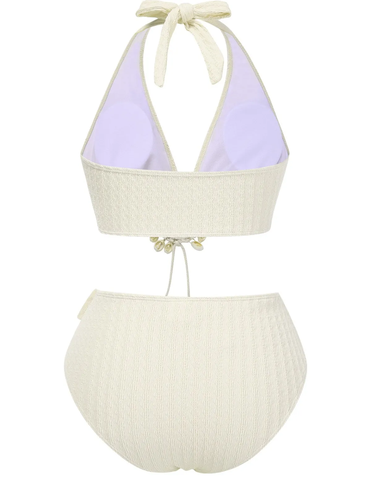 Best Retro Stage 1950s Deep V-Neck Textured Seashell Halter Swimsuit