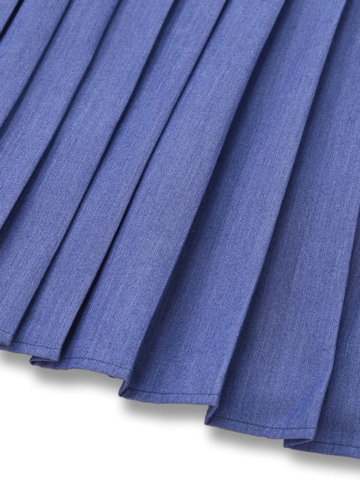 Sale Retro Stage 1960s Denim Halter Pleated Button Mini Dress Blue
