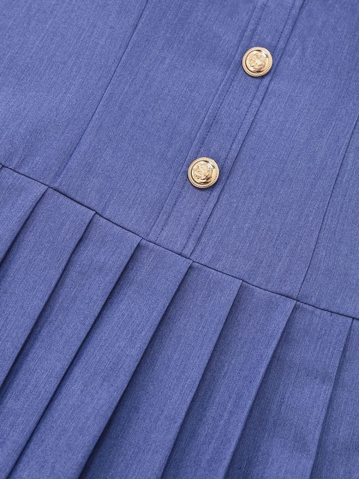Sale Retro Stage 1960s Denim Halter Pleated Button Mini Dress Blue