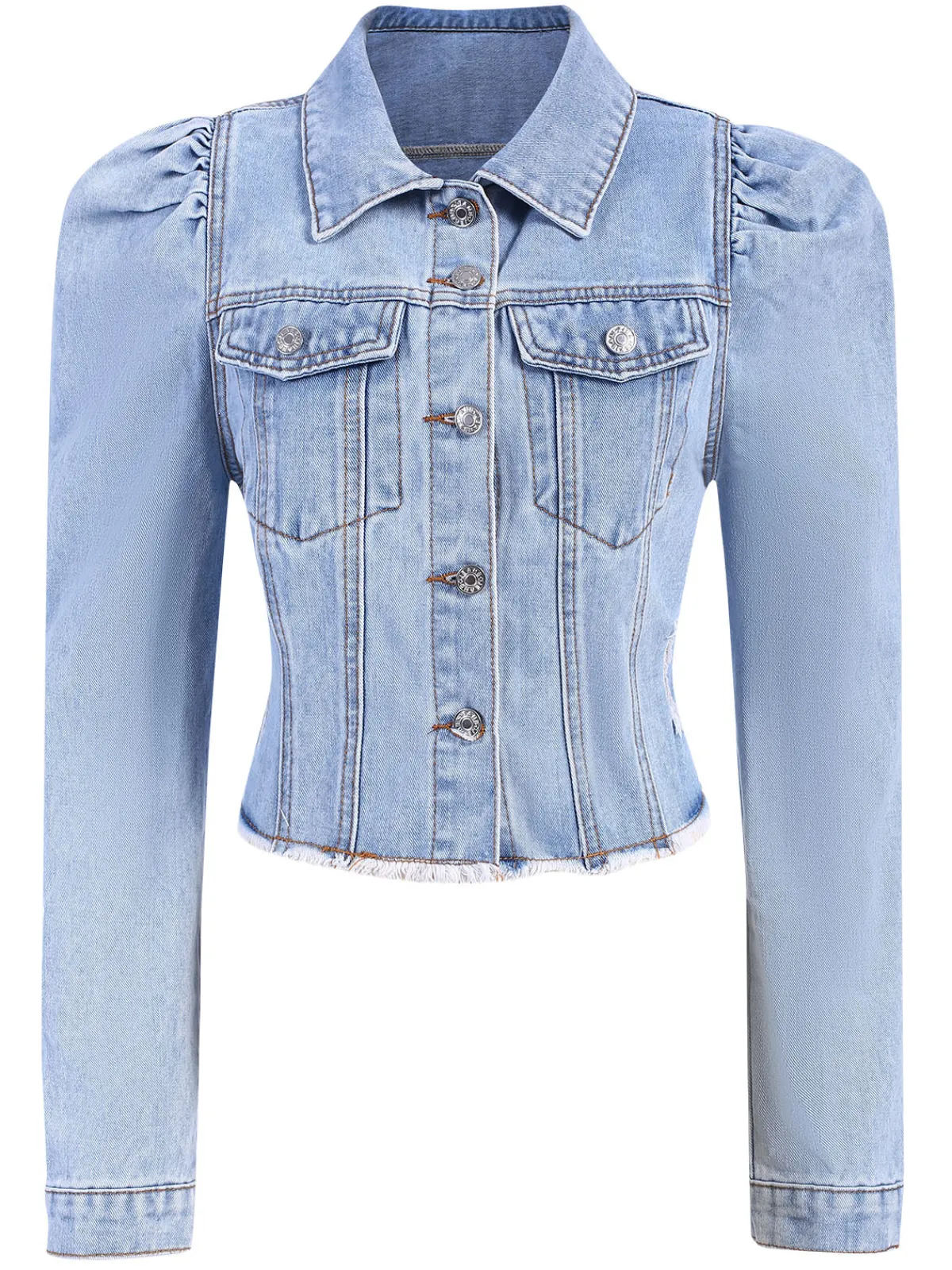 Online Retro Stage 1950s Denim Leg-Of-Mutton Button Coat Blue
