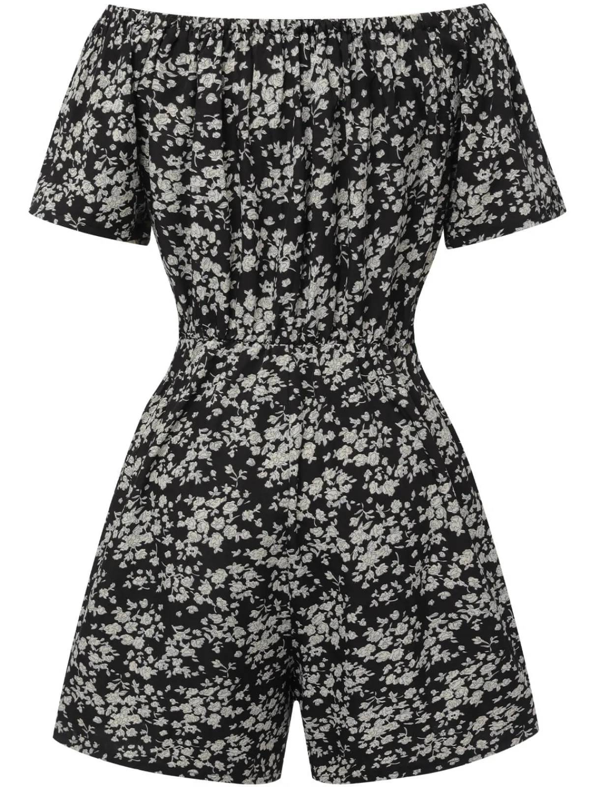 Online Retro Stage 1970s Ditsy Floral Off-Shoulder Romper Black