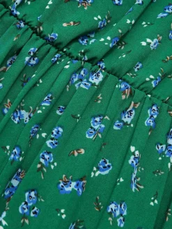Hot Retro Stage 1940s Ditsy Floral Pleated Shirt Belted Dress