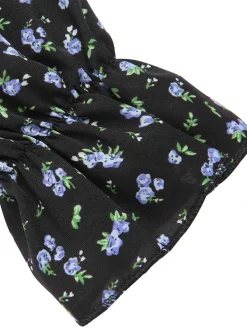 Hot Retro Stage 1940s Ditsy Floral Pleated Shirt Belted Dress
