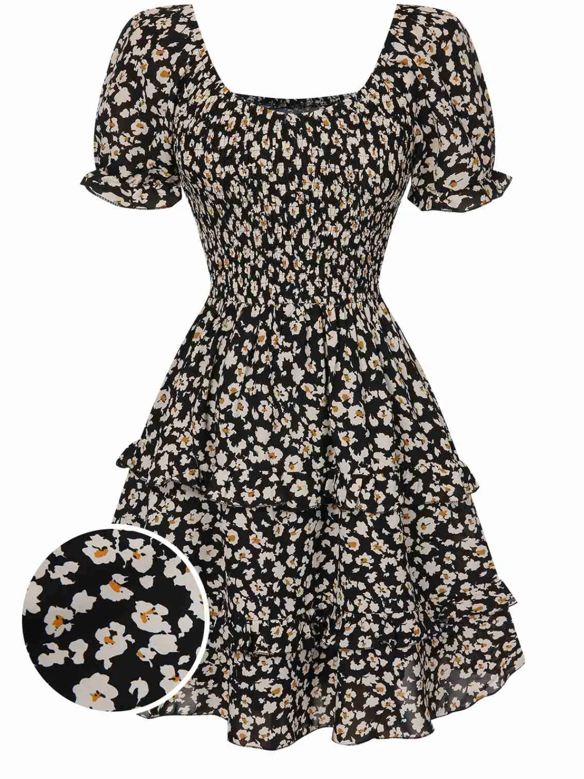 Discount Retro Stage 1940s Ditsy Floral Puff Wrinkle Dress