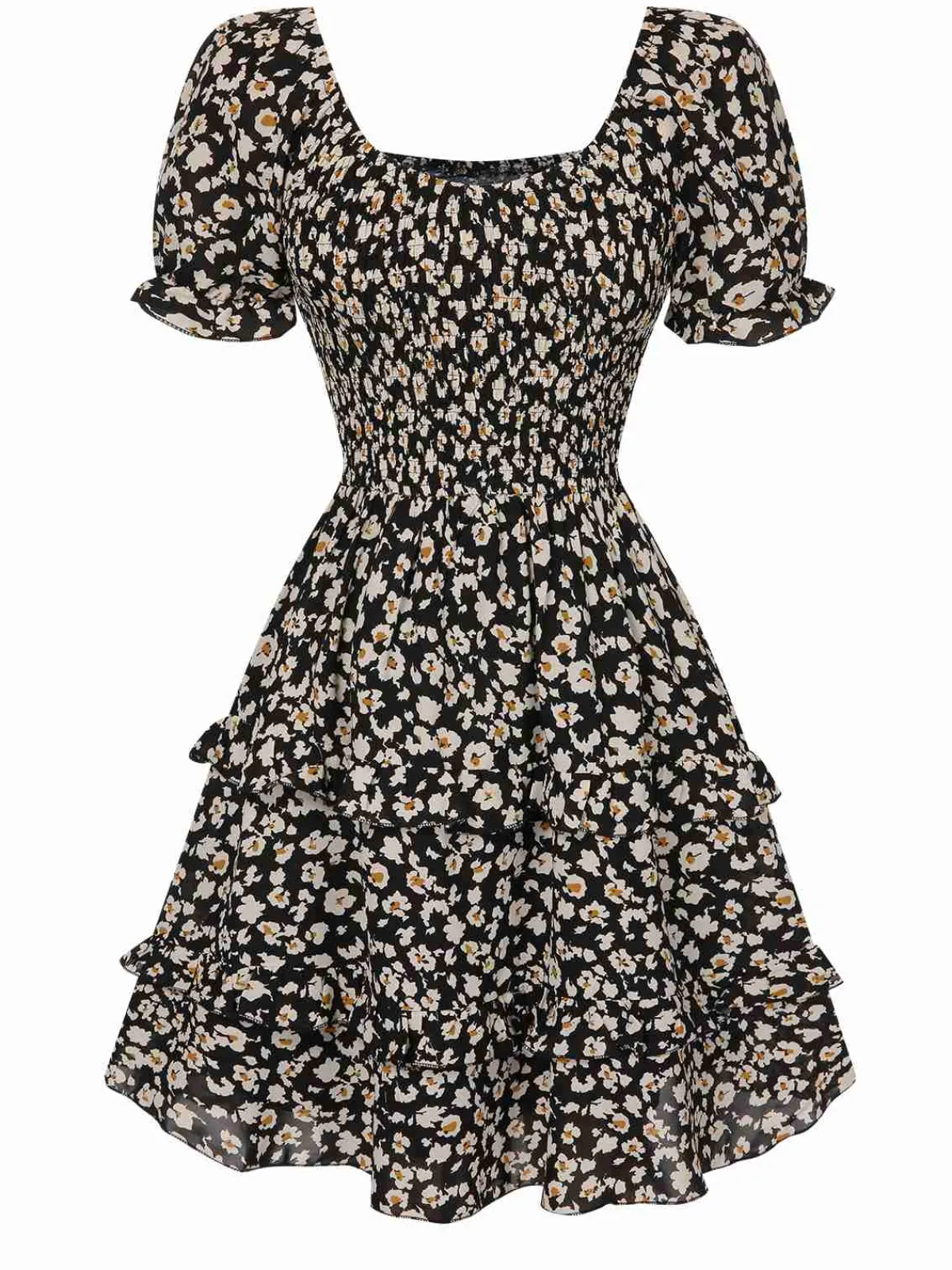 Discount Retro Stage 1940s Ditsy Floral Puff Wrinkle Dress