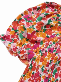 Discount Retro Stage 1940s Ditsy Floral Puff Wrinkle Dress