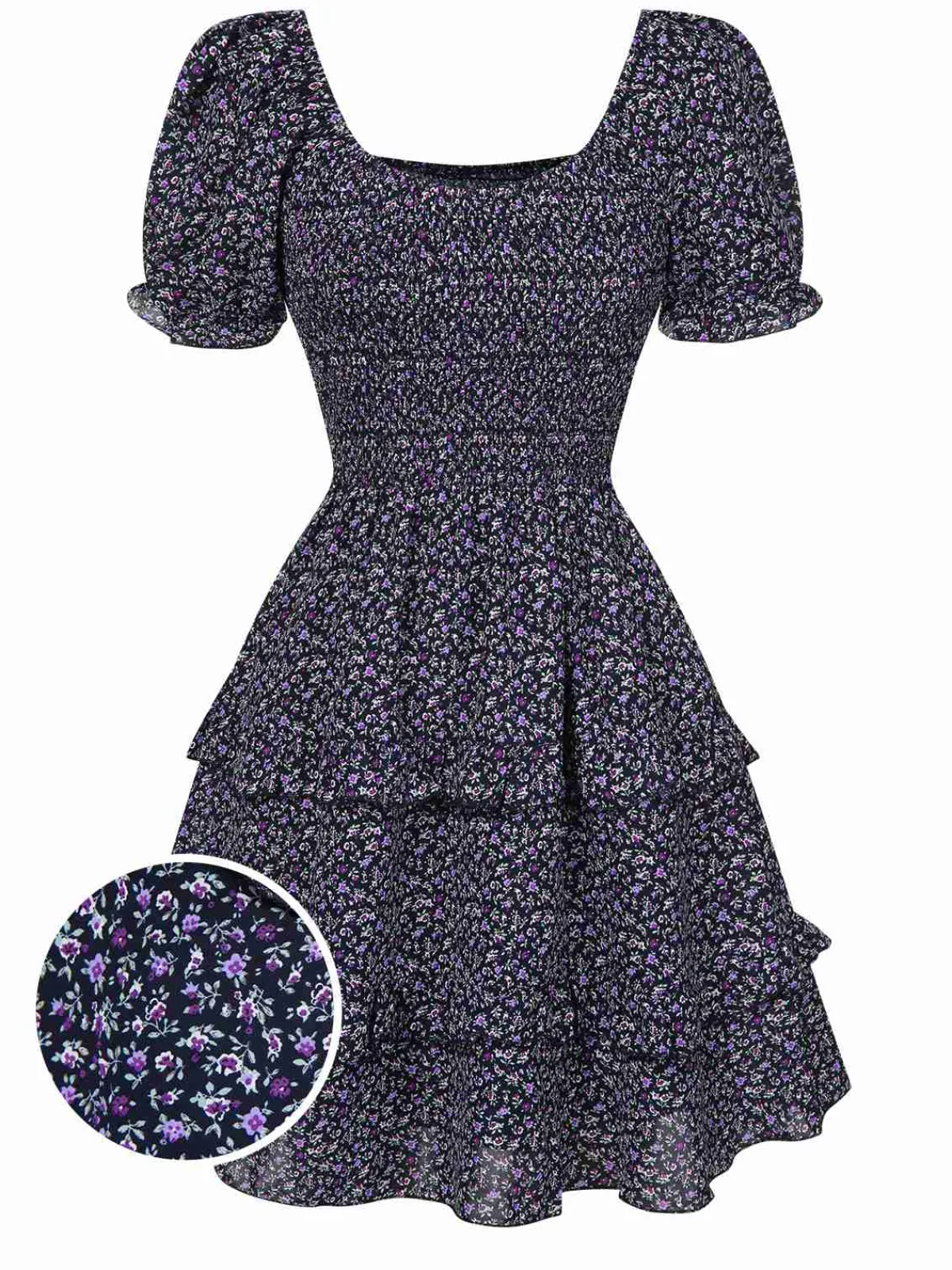 Discount Retro Stage 1940s Ditsy Floral Puff Wrinkle Dress