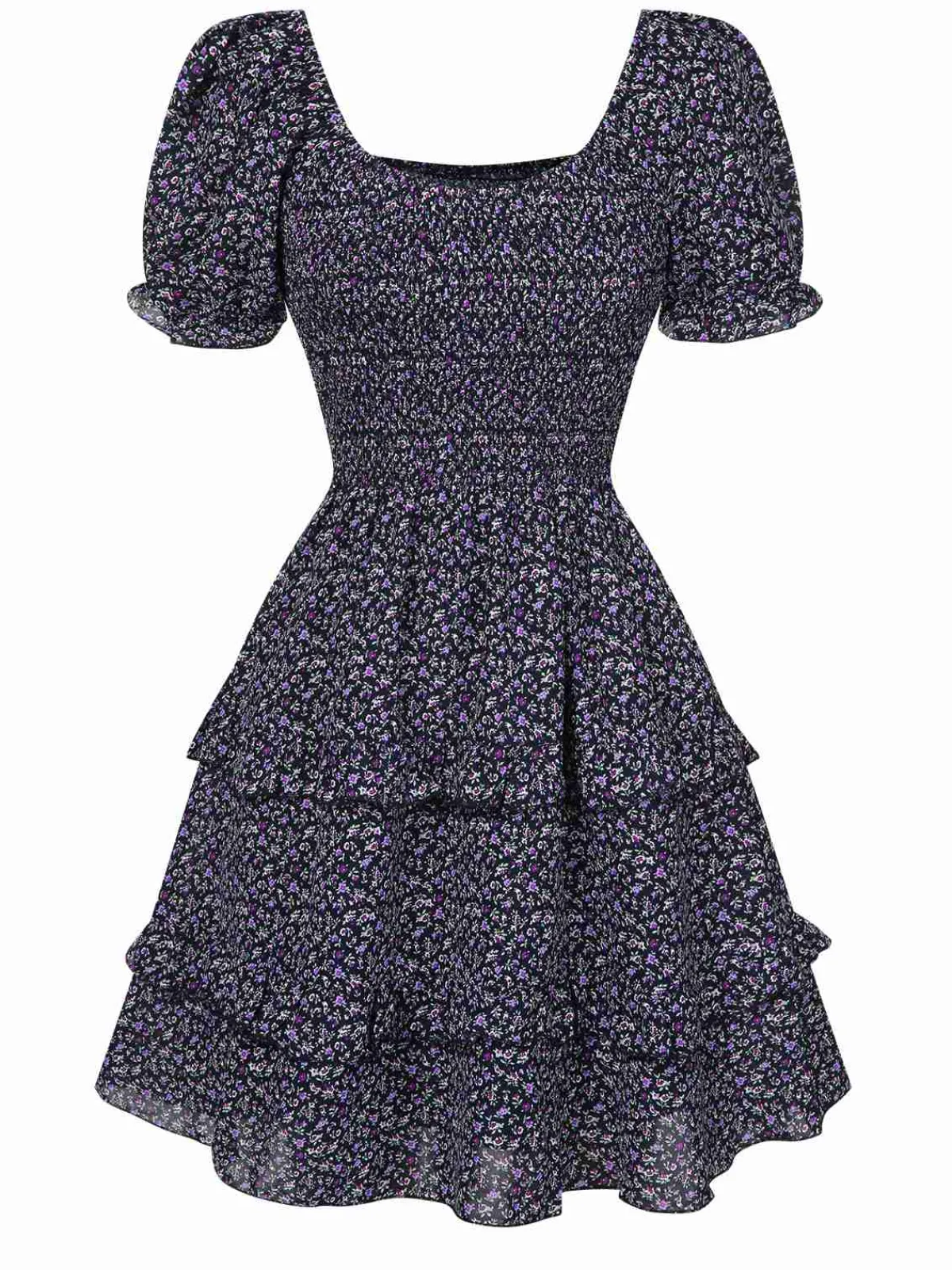 Discount Retro Stage 1940s Ditsy Floral Puff Wrinkle Dress
