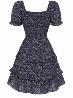 Discount Retro Stage 1940s Ditsy Floral Puff Wrinkle Dress