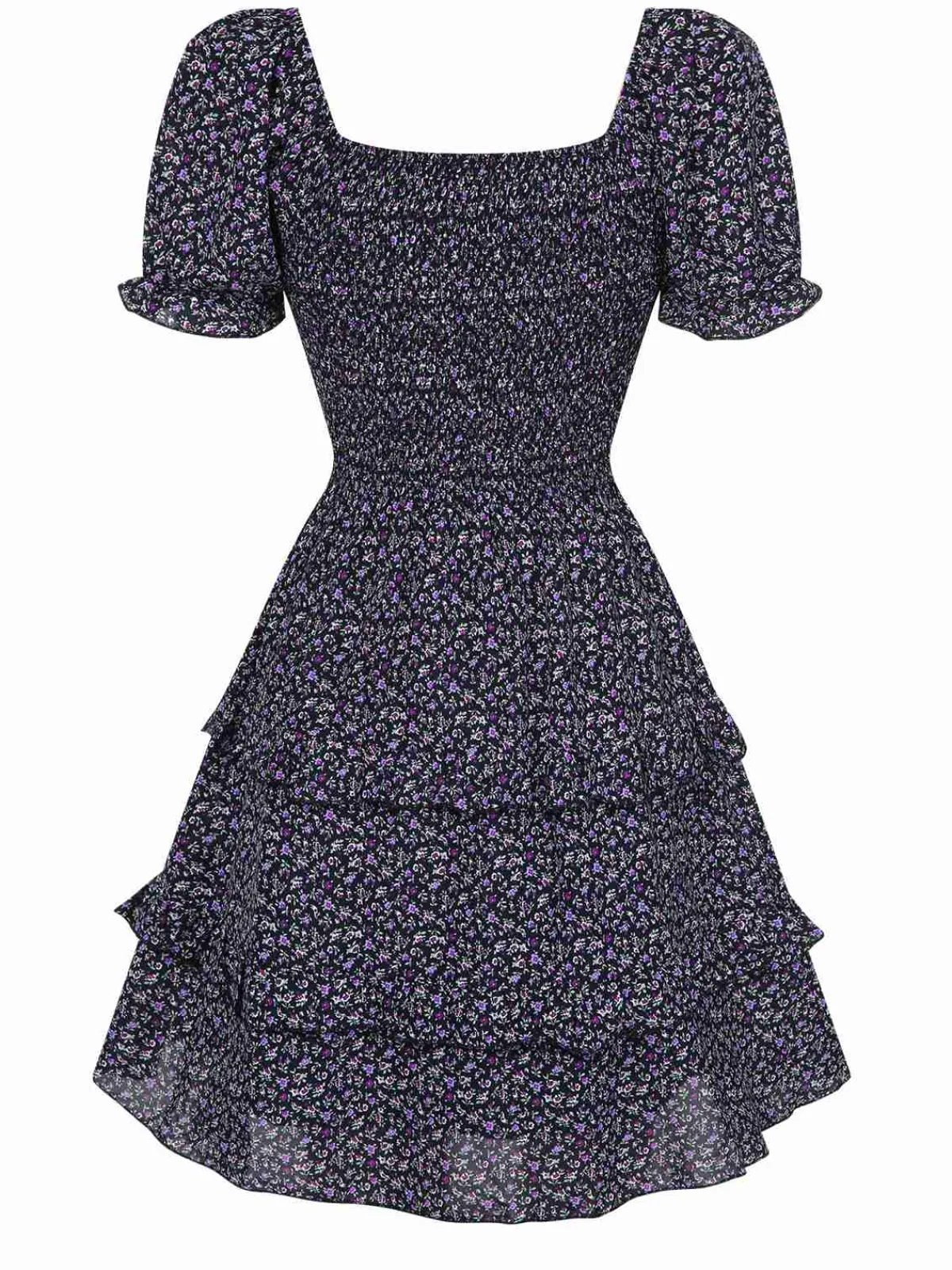 Discount Retro Stage 1940s Ditsy Floral Puff Wrinkle Dress
