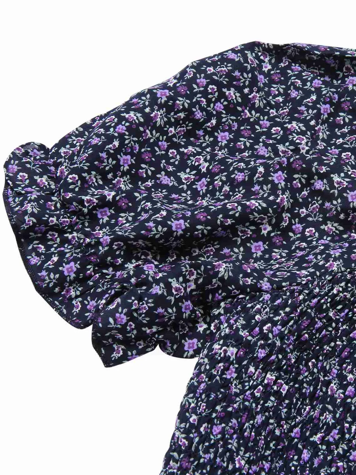 Discount Retro Stage 1940s Ditsy Floral Puff Wrinkle Dress
