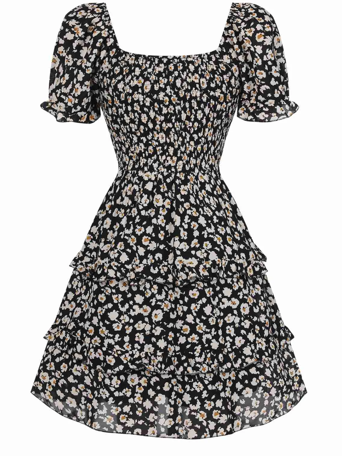 Discount Retro Stage 1940s Ditsy Floral Puff Wrinkle Dress