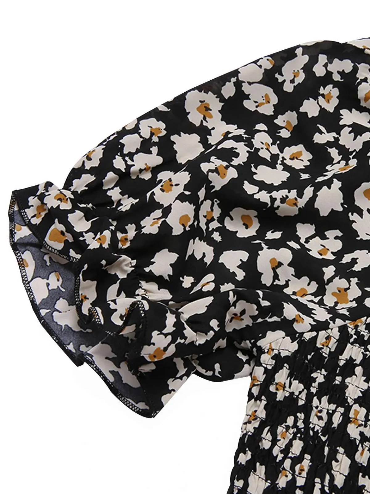 Discount Retro Stage 1940s Ditsy Floral Puff Wrinkle Dress