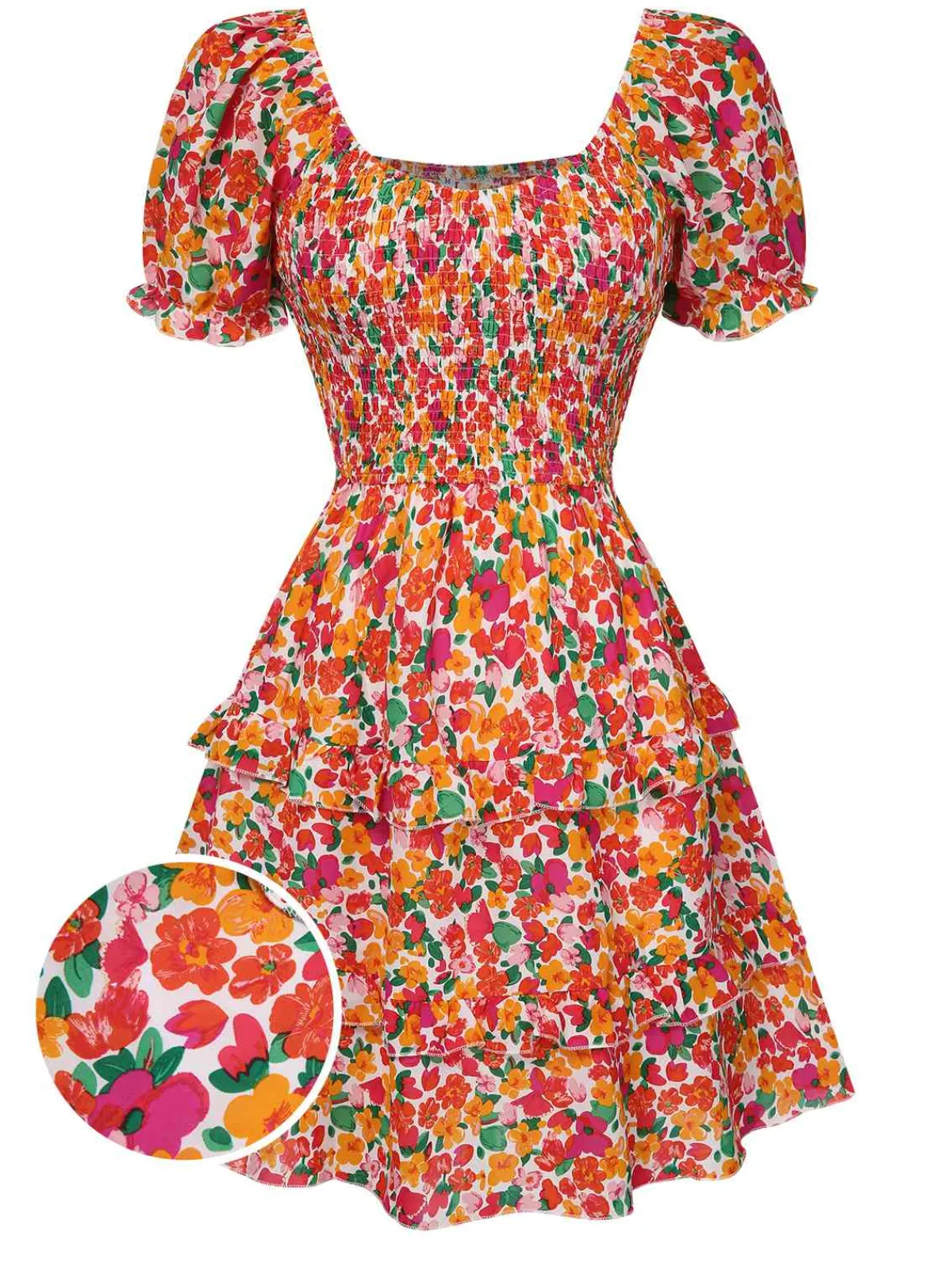 Discount Retro Stage 1940s Ditsy Floral Puff Wrinkle Dress