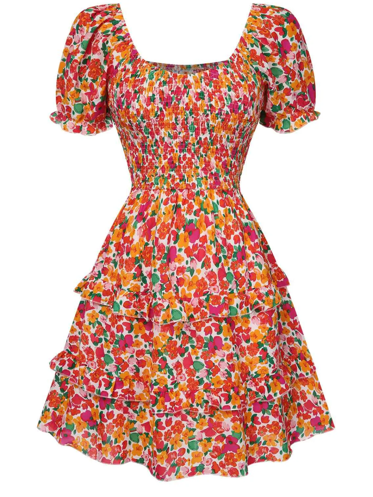 Discount Retro Stage 1940s Ditsy Floral Puff Wrinkle Dress