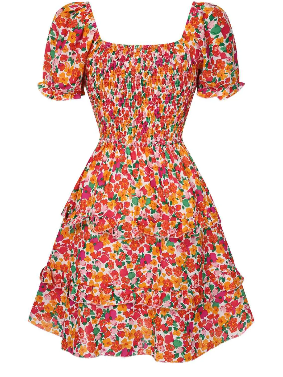 Discount Retro Stage 1940s Ditsy Floral Puff Wrinkle Dress