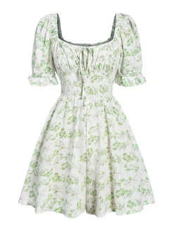 Hot Retro Stage 1950s Ditsy Floral Square Collar Romper