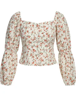 Fashion Retro Stage 1960s Ditsy Floral Square Neck Blouse Pink