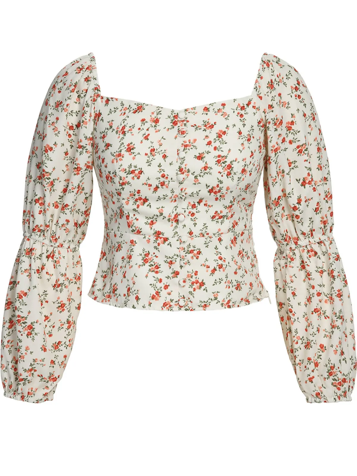 Fashion Retro Stage 1960s Ditsy Floral Square Neck Blouse Pink