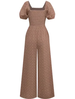 Online Retro Stage 1950s Ditsy Floral Square Neck Puff Jumpsuit