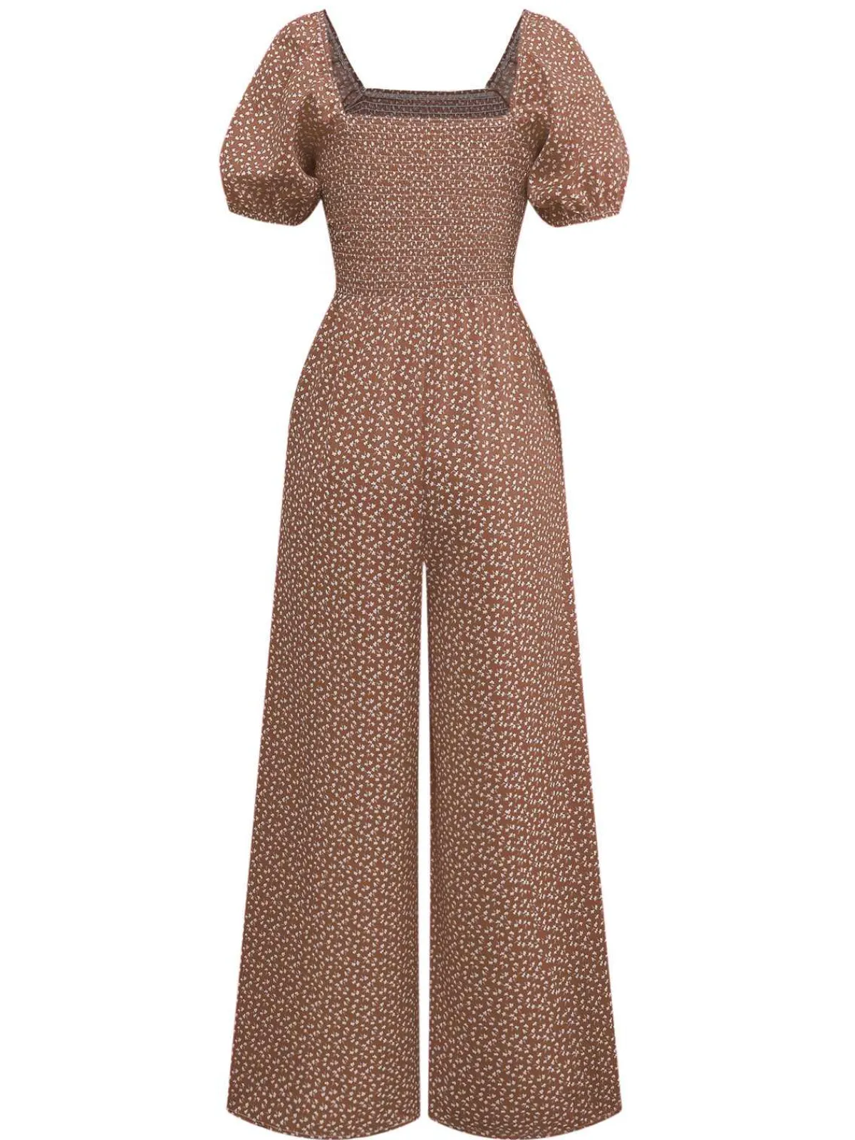 Online Retro Stage 1950s Ditsy Floral Square Neck Puff Jumpsuit