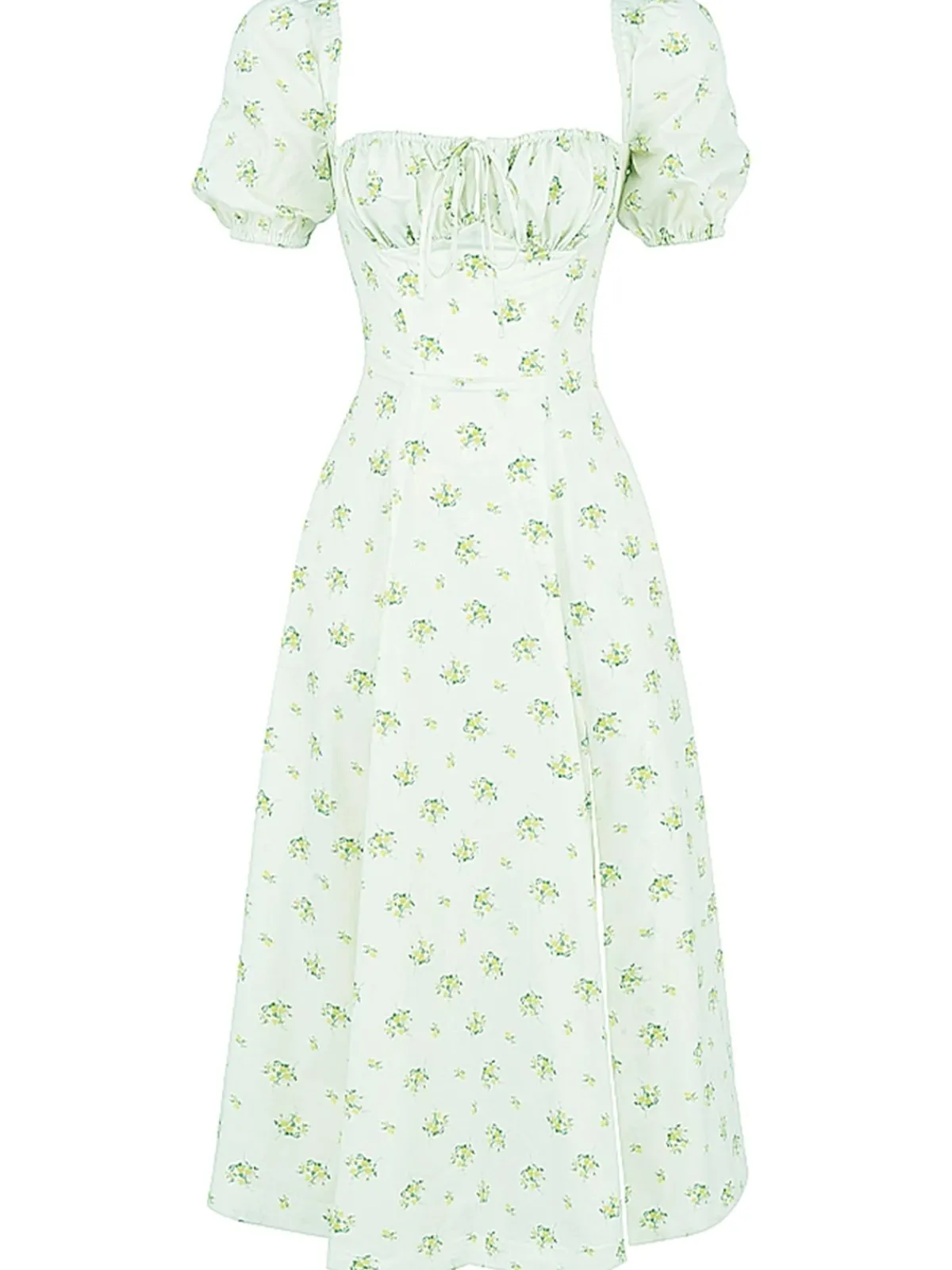 Outlet Retro Stage 1940s Ditsy Floral Square Neck Slit Dress