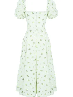 Outlet Retro Stage 1940s Ditsy Floral Square Neck Slit Dress