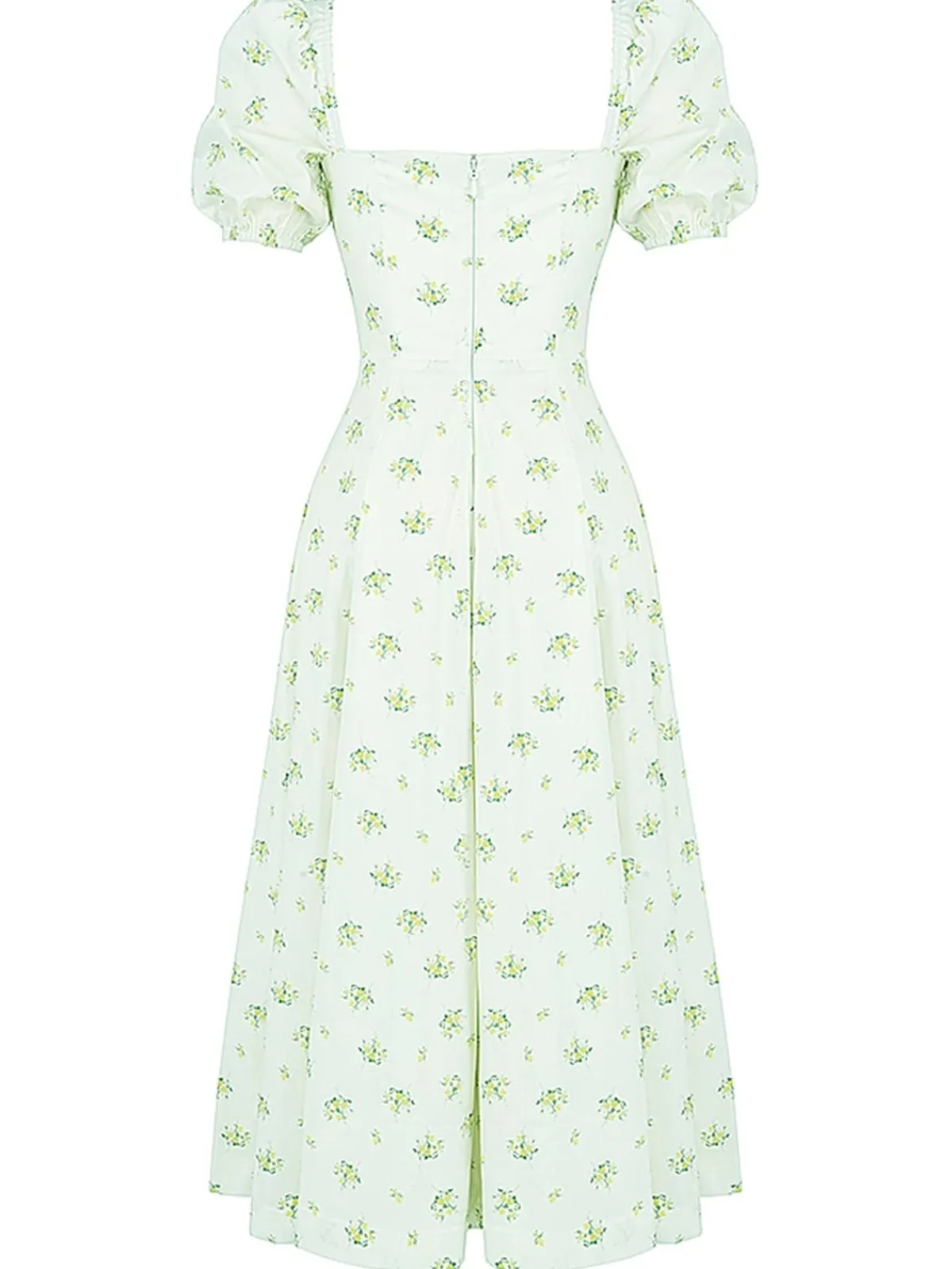 Outlet Retro Stage 1940s Ditsy Floral Square Neck Slit Dress