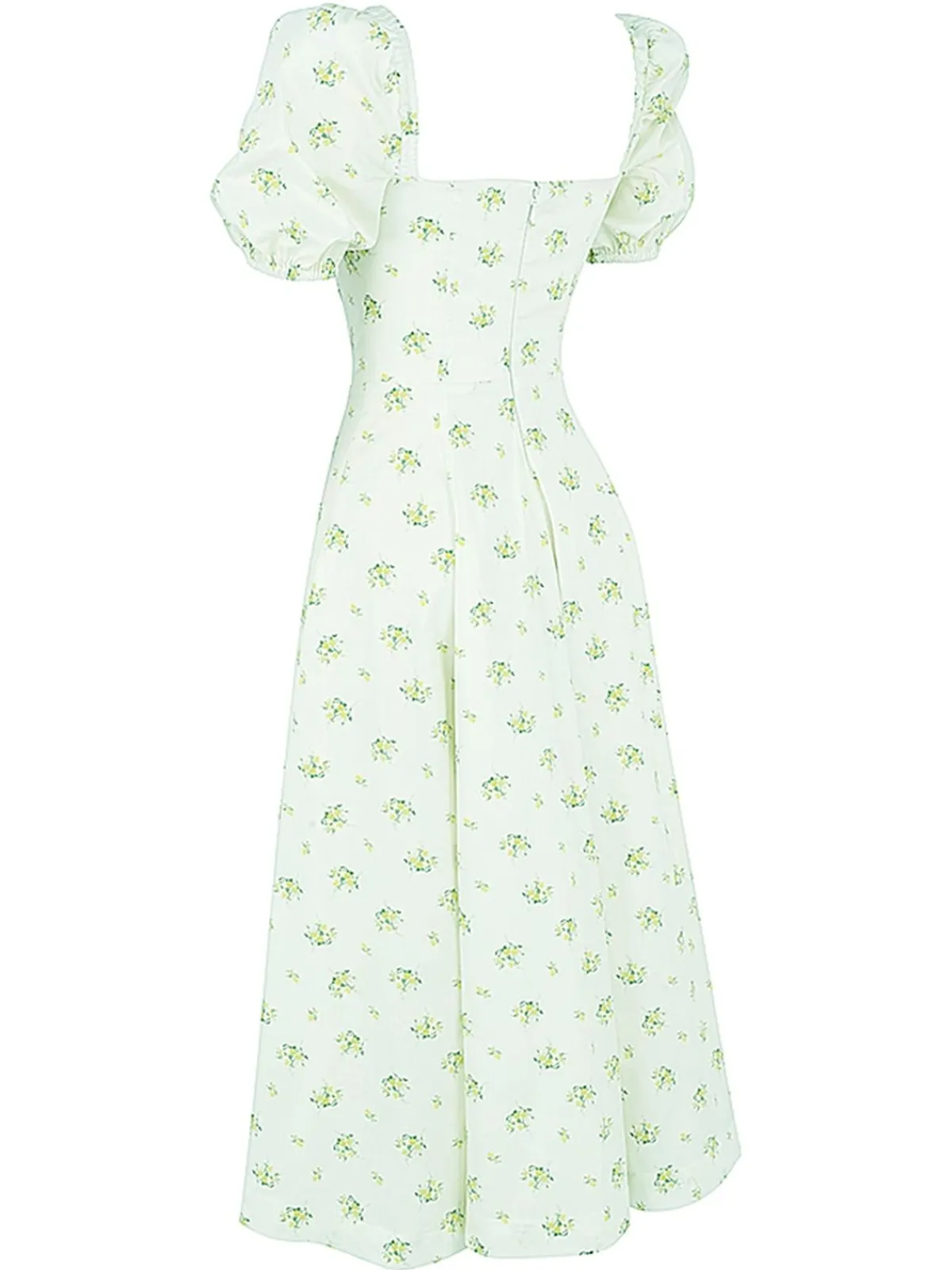 Outlet Retro Stage 1940s Ditsy Floral Square Neck Slit Dress