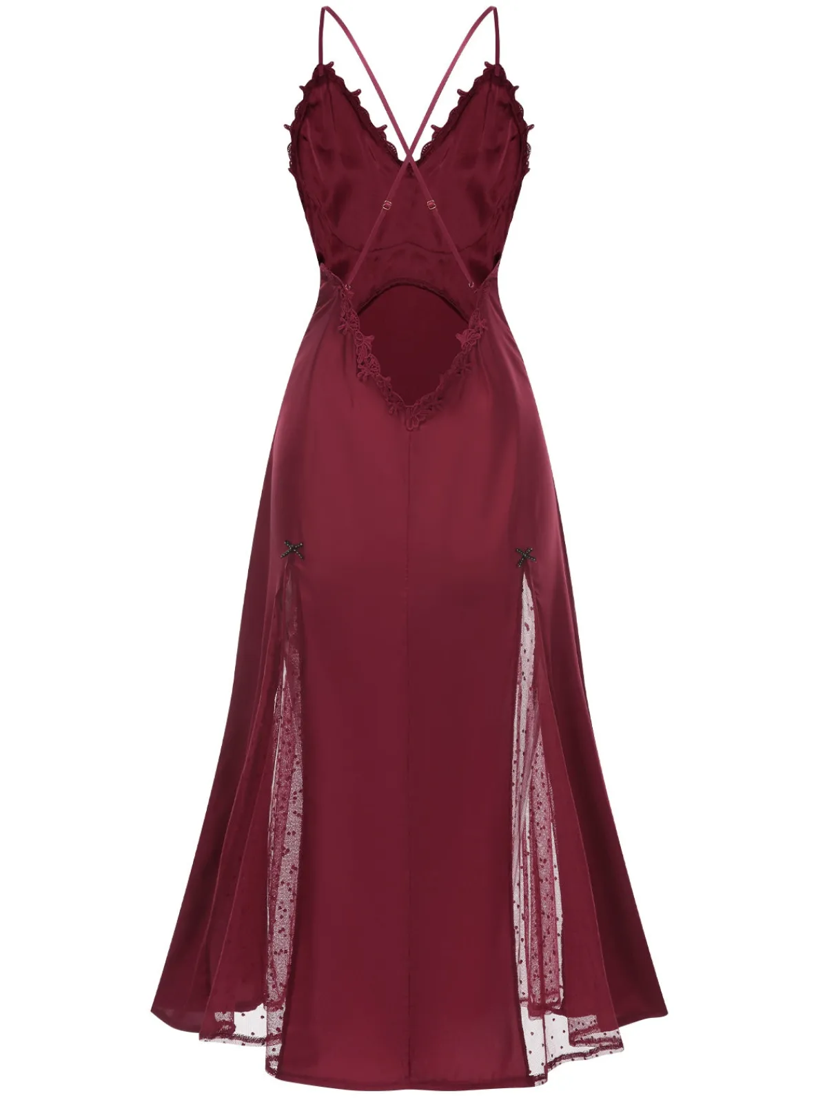 Online Retro Stage 1930s Dots Sheer Satin Patchwork Straps Nightgown