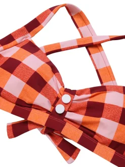 Discount Retro Stage 1950s Double Strap Buttoned Plaids Swimsuit