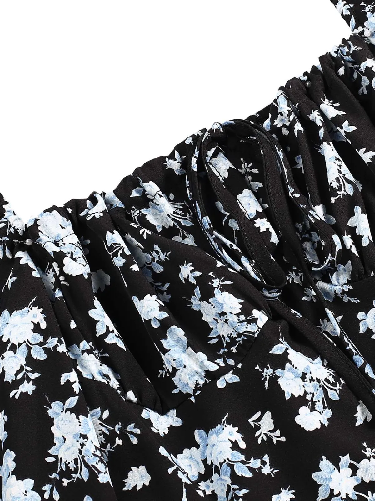 Sale Retro Stage 1940s Drawstring Slit Square Neck Floral Dress