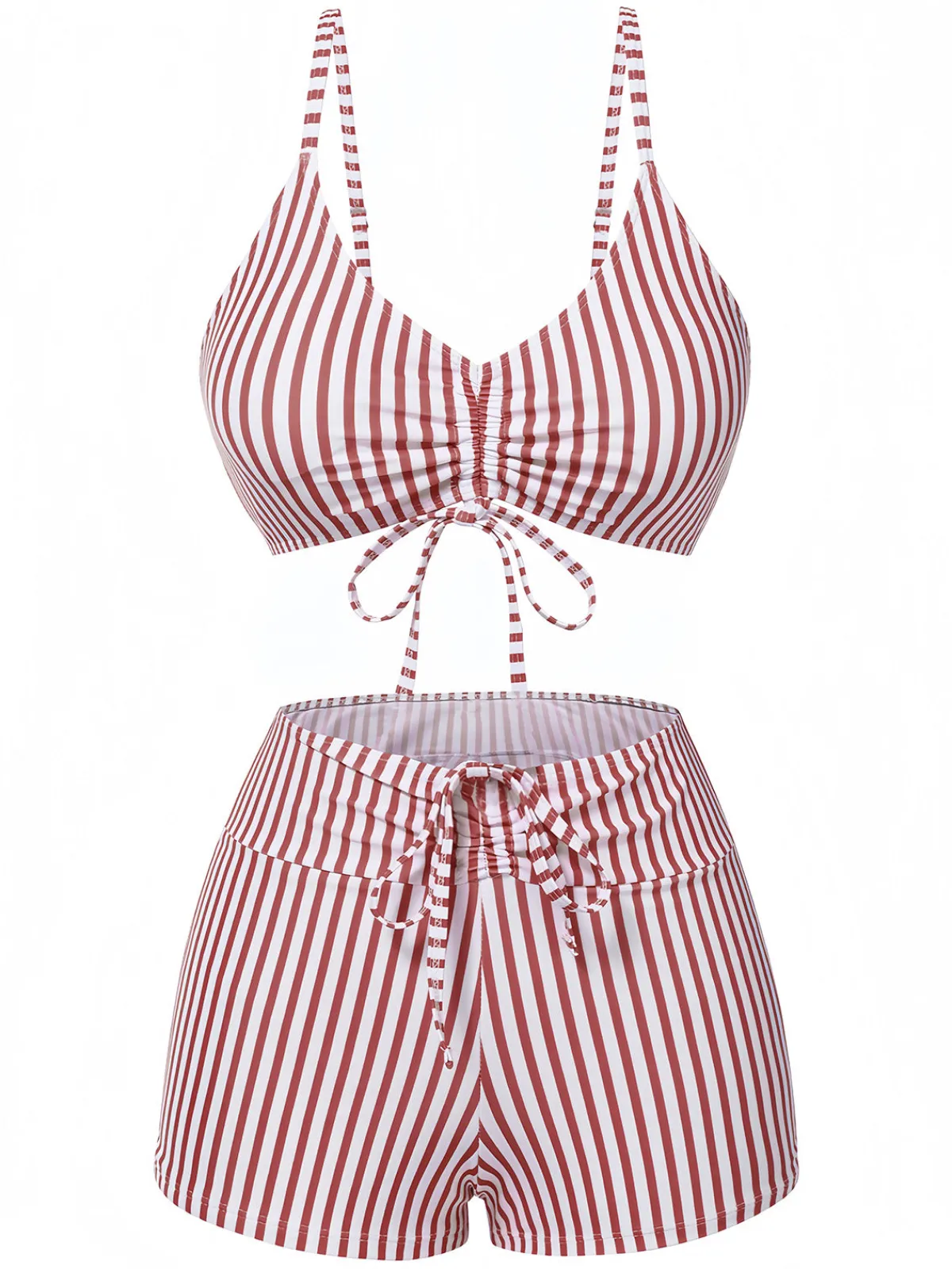 Discount Retro Stage 1930s Drawstring Straps Vertical Stripe Boxer Bikini