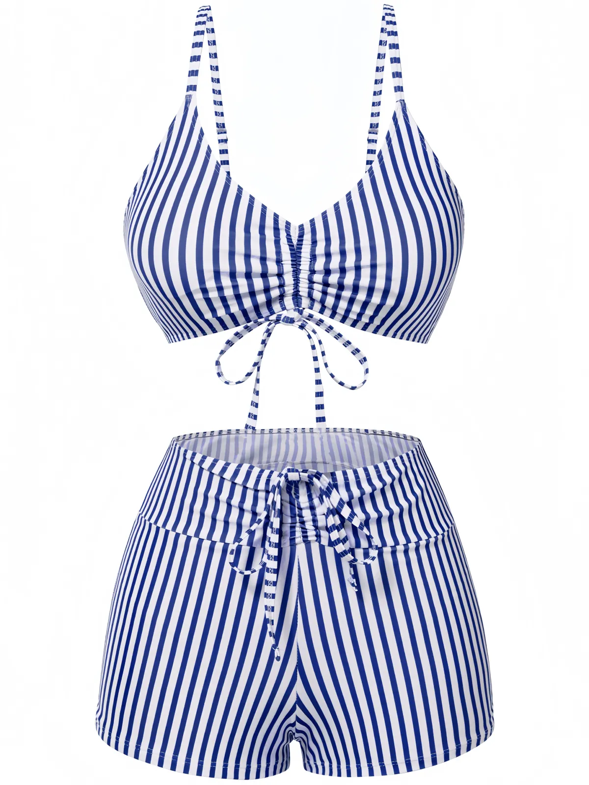 Discount Retro Stage 1930s Drawstring Straps Vertical Stripe Boxer Bikini
