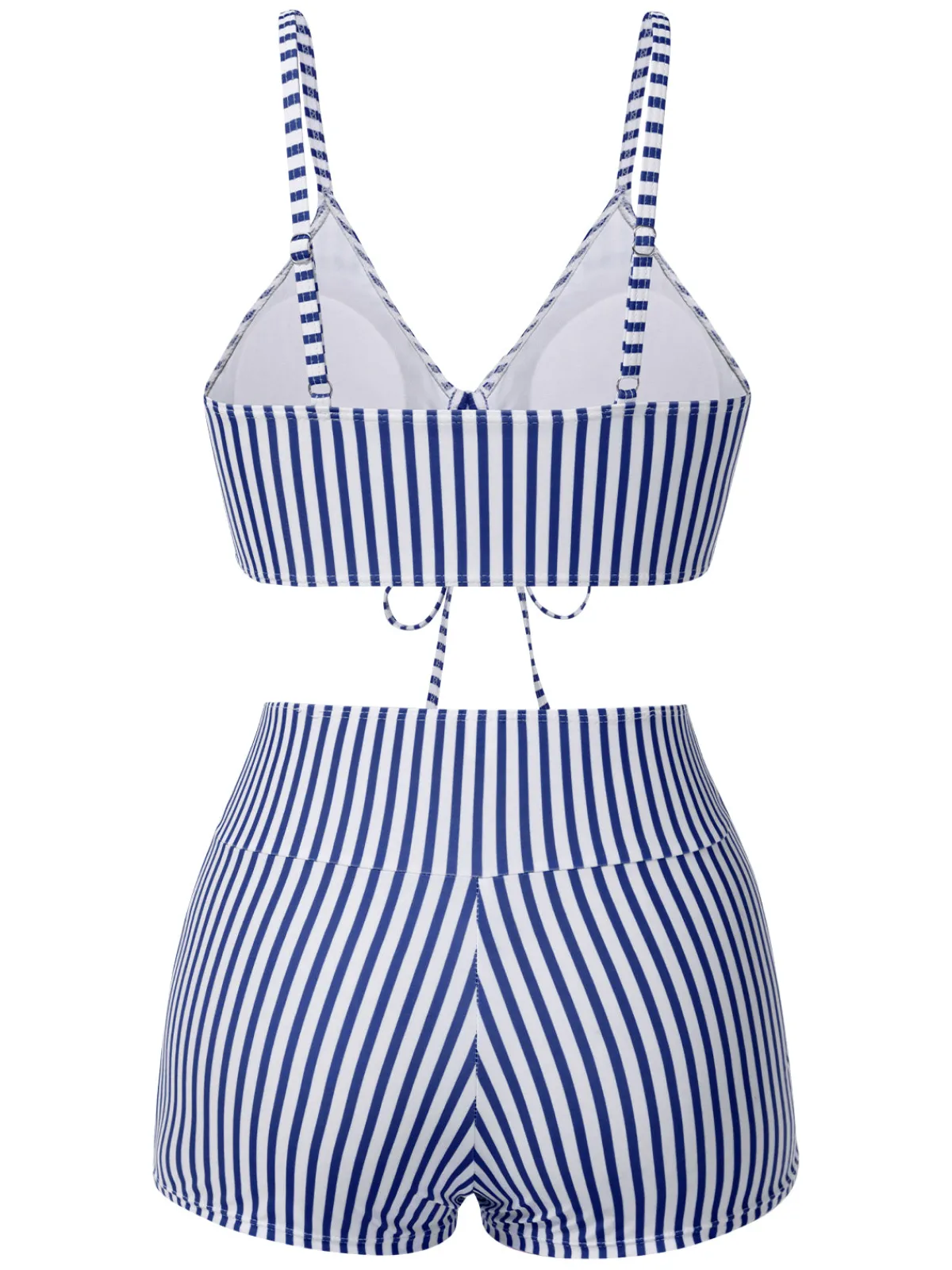 Discount Retro Stage 1930s Drawstring Straps Vertical Stripe Boxer Bikini