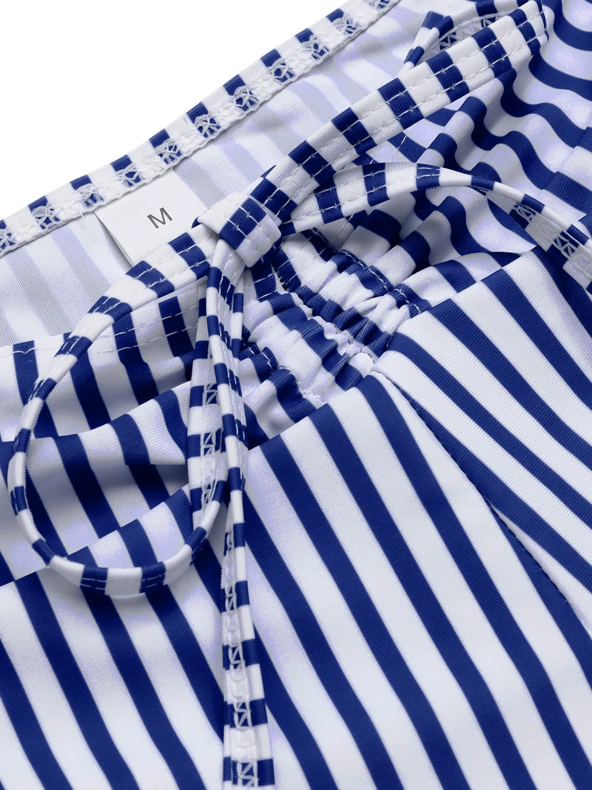 Discount Retro Stage 1930s Drawstring Straps Vertical Stripe Boxer Bikini
