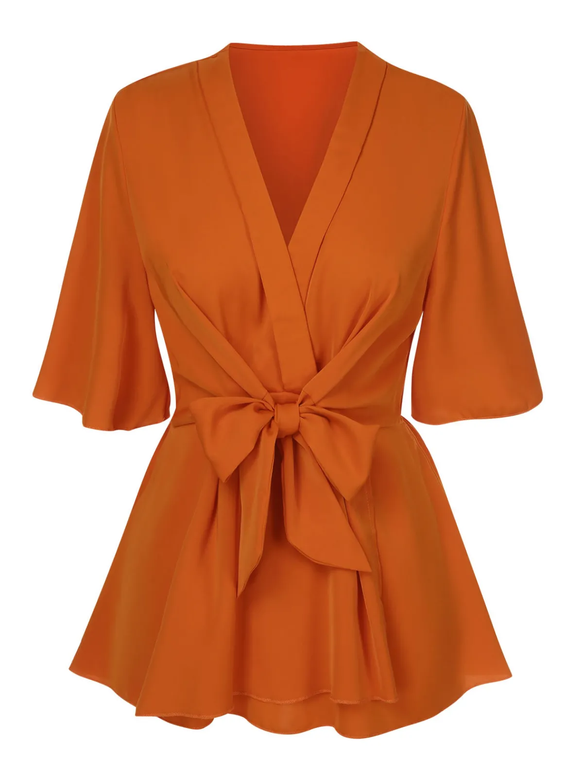 Clearance Retro Stage 1930s Elegant Short-Sleeved Tie Waist Blouse