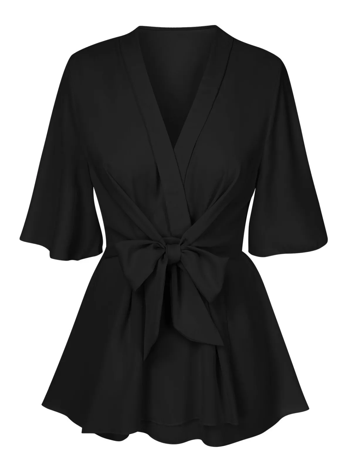 Clearance Retro Stage 1930s Elegant Short-Sleeved Tie Waist Blouse