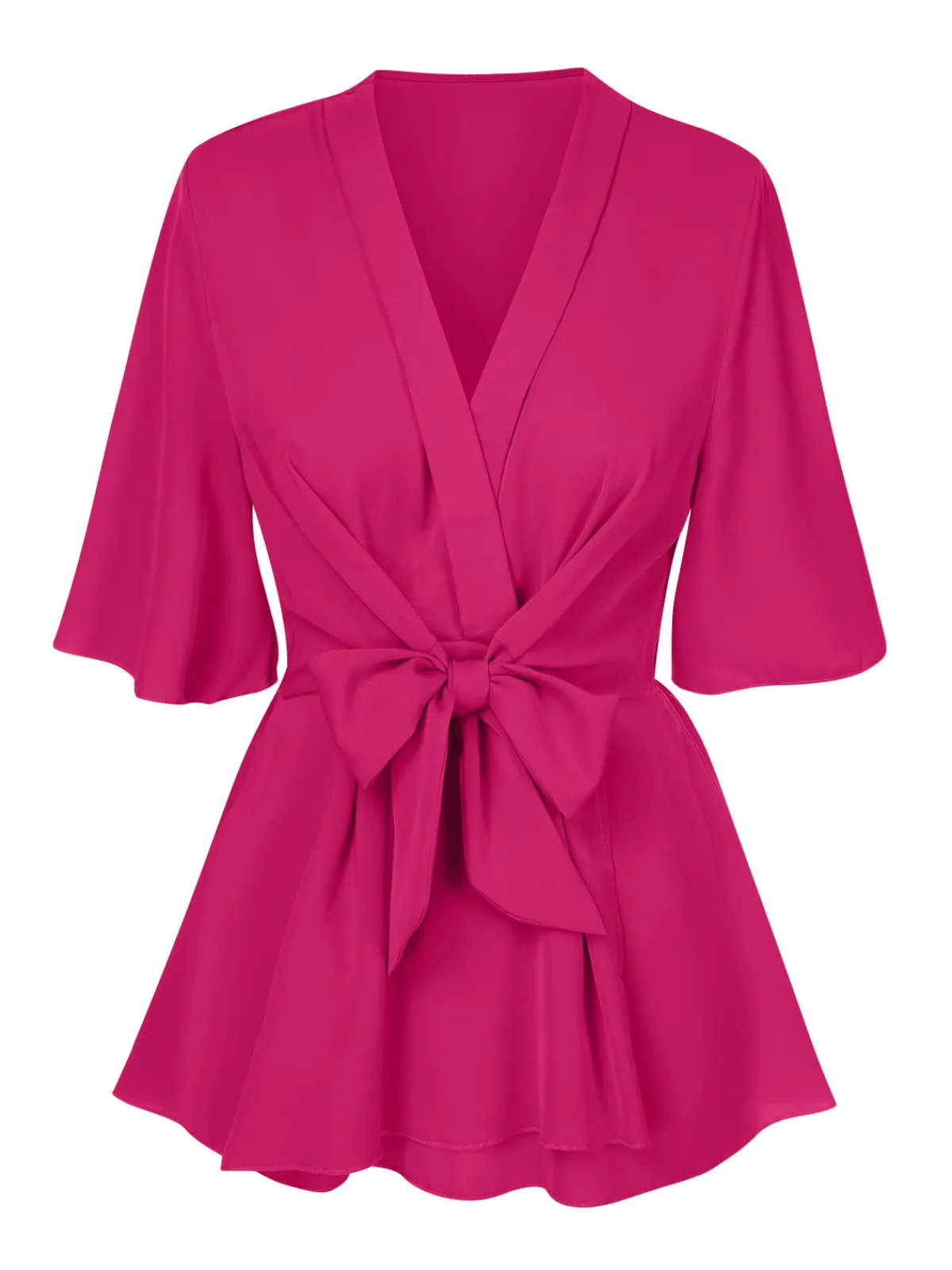 Clearance Retro Stage 1930s Elegant Short-Sleeved Tie Waist Blouse