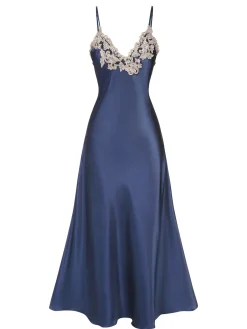 Fashion Retro Stage 1930s Embroidered Faux Satin Strap Nightgown