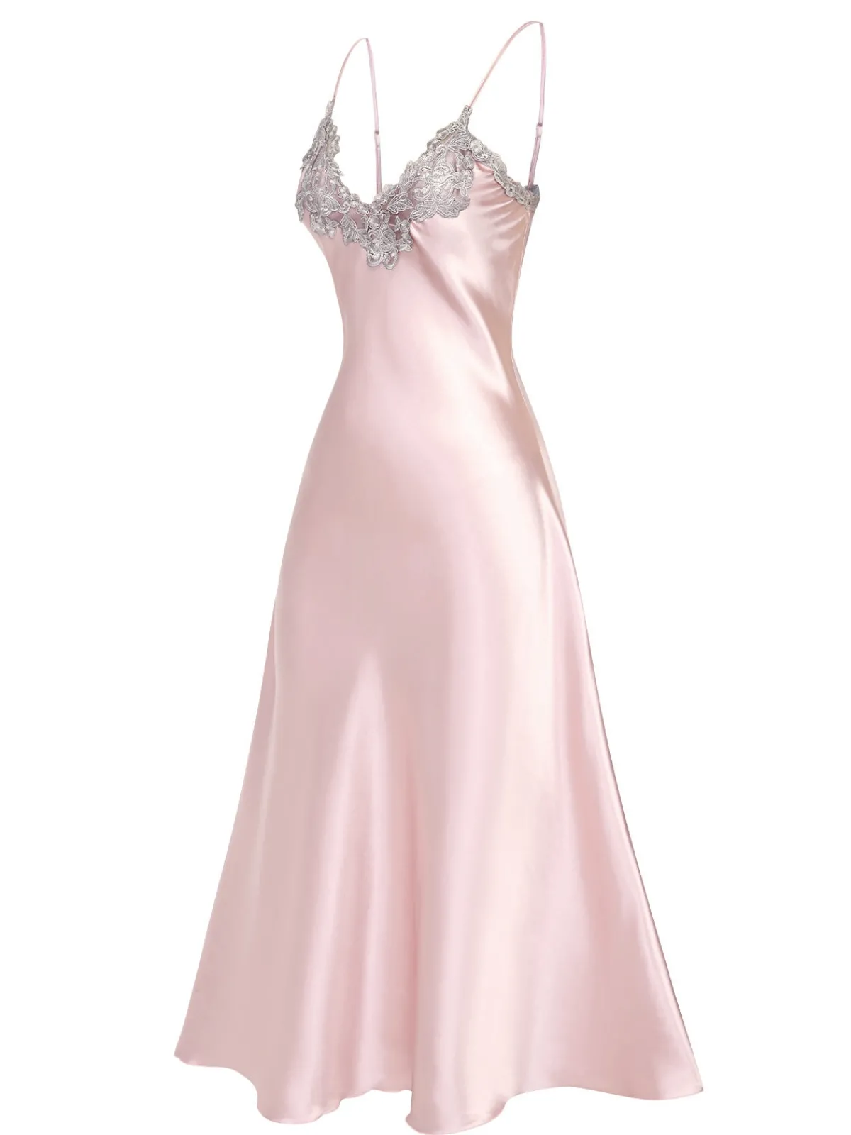 Fashion Retro Stage 1930s Embroidered Faux Satin Strap Nightgown