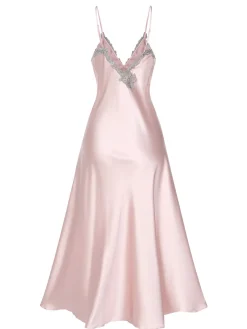 Fashion Retro Stage 1930s Embroidered Faux Satin Strap Nightgown