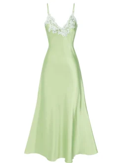 Fashion Retro Stage 1930s Embroidered Faux Satin Strap Nightgown